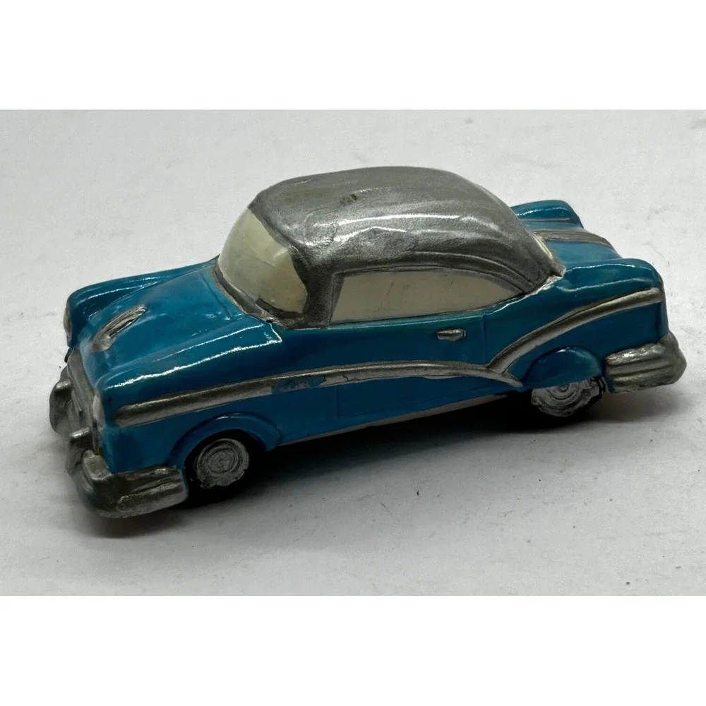 Vintage Plaster Chalkware Blue and Silver Painted Car 4 1/2